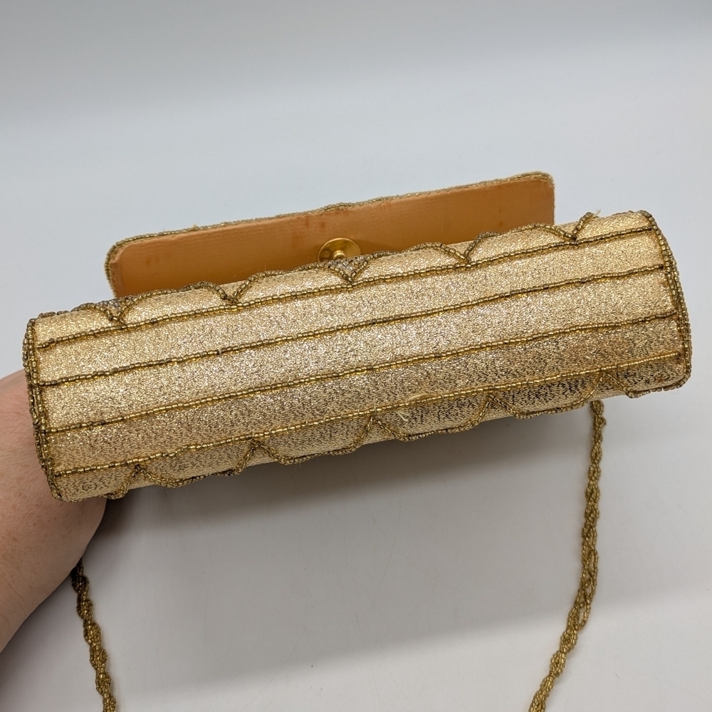 Vintage La Regale Gold Beaded Checkered Shoulder Bag - Picture 5 of 11